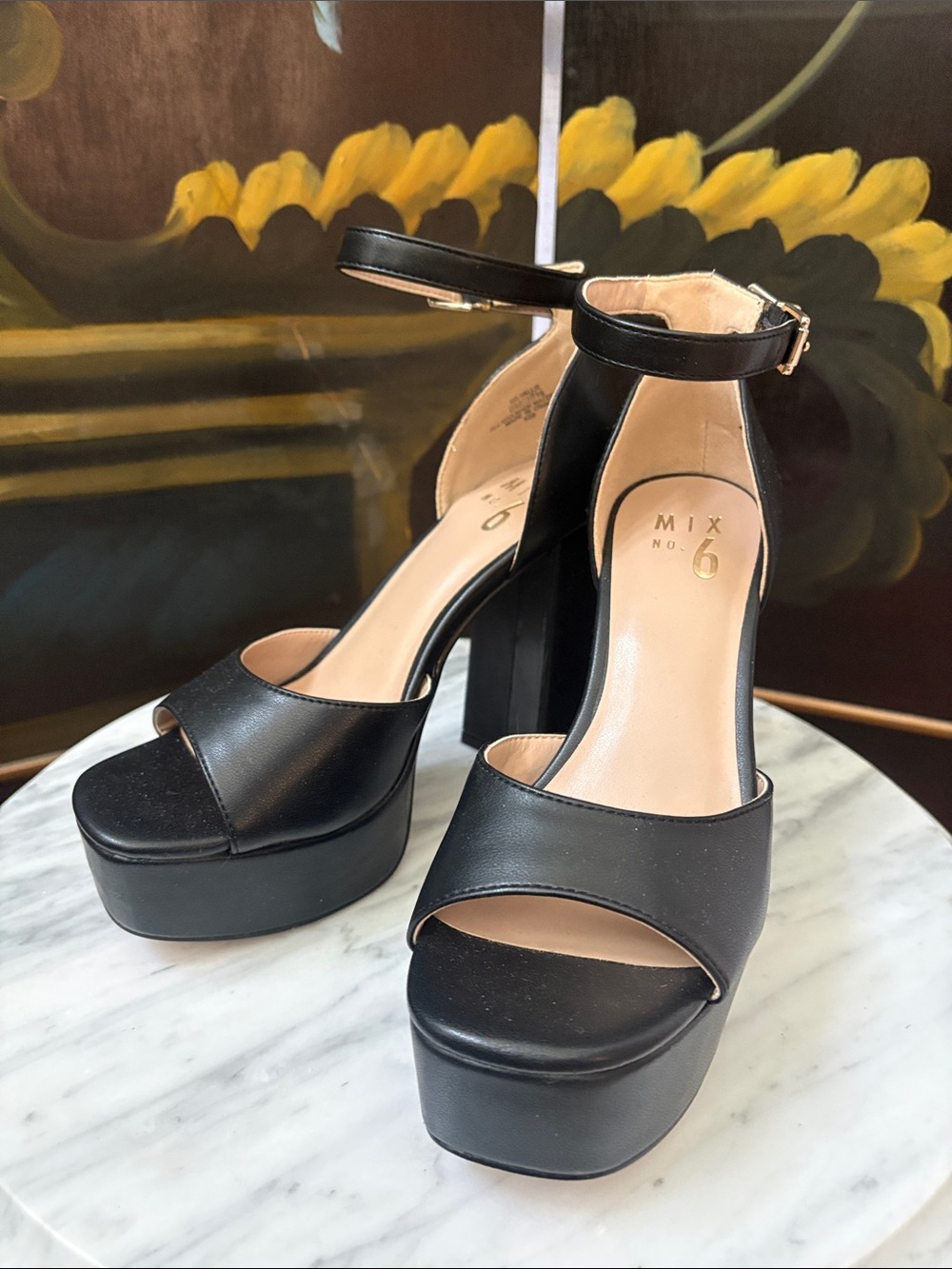 Mix No. 6 Black Platform Ankle-Strap Sandals